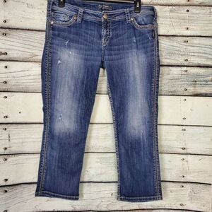 Silver Jeans Co. Twisted Capri Jeans Women’s W34 Blue Stretch Denim
